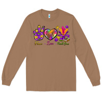 Toasted Coconut Peace Love Mardi Gras Long Sleeve Tee - BundleAndBundleShop