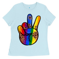 Baby Blue pride leopard peace hand Ladies Tee - JahusDesignShop