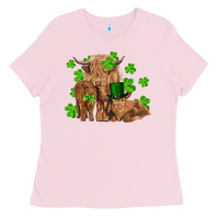 Bubblegum Pink st patricks day cow family Ladies Tee - RanaPortraitStore
