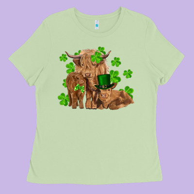 St Patricks Day Cow Family Ladies Tee Designed By Ranaportraitstore
