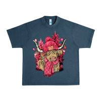 Midnight Navy pink winter long haired cow Urban Heavy Tee - NancyCooperArtShop
