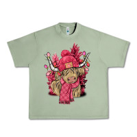 Oil Green pink winter long haired cow Urban Heavy Tee - NancyCooperArtShop
