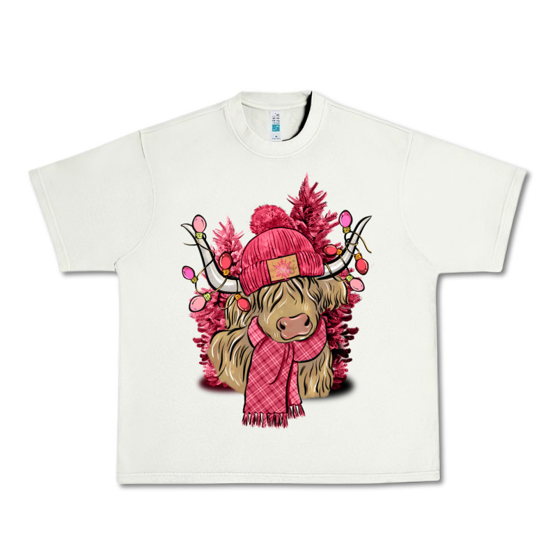 Pink Winter Long Haired Cow Urban Heavy Tee by NancyCooperArtShop | Teevron
