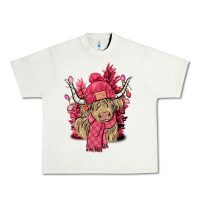Pistachio pink winter long haired cow Urban Heavy Tee - NancyCooperArtShop
