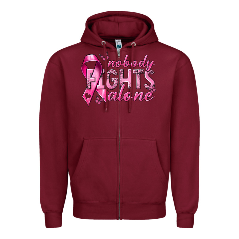Nobody Fights Alone Cancer Zipper Hoodie by NancyCooperArtShop | Teevron