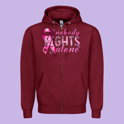 Nobody Fights Alone Cancer Zipper Hoodie Designed By Nancycooperartshop