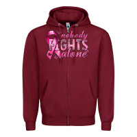 Burgundy nobody fights alone cancer Zipper Hoodie - NancyCooperArtShop