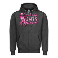 Charcoal Heather nobody fights alone cancer Zipper Hoodie - NancyCooperArtShop