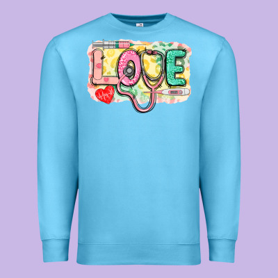 Love Nursing Leopard Background Premium Sweatshirt Designed By Cowgirlartshop