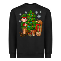 Black Christmas Elf With Gift Heavyweight Sweatshirt - BundleAndBundleShop