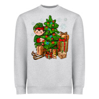 Heather Grey Christmas Elf With Gift Heavyweight Sweatshirt - BundleAndBundleShop