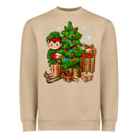 Mushroom Christmas Elf With Gift Heavyweight Sweatshirt - BundleAndBundleShop