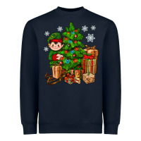 Navy Christmas Elf With Gift Heavyweight Sweatshirt - BundleAndBundleShop