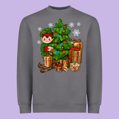 Christmas Elf With Gift Heavyweight Sweatshirt Designed By Bundleandbundleshop