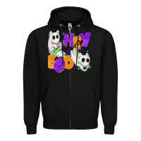 Black Hey Boo with Ghost Cats Zipper Hoodie - texasbilliewilder