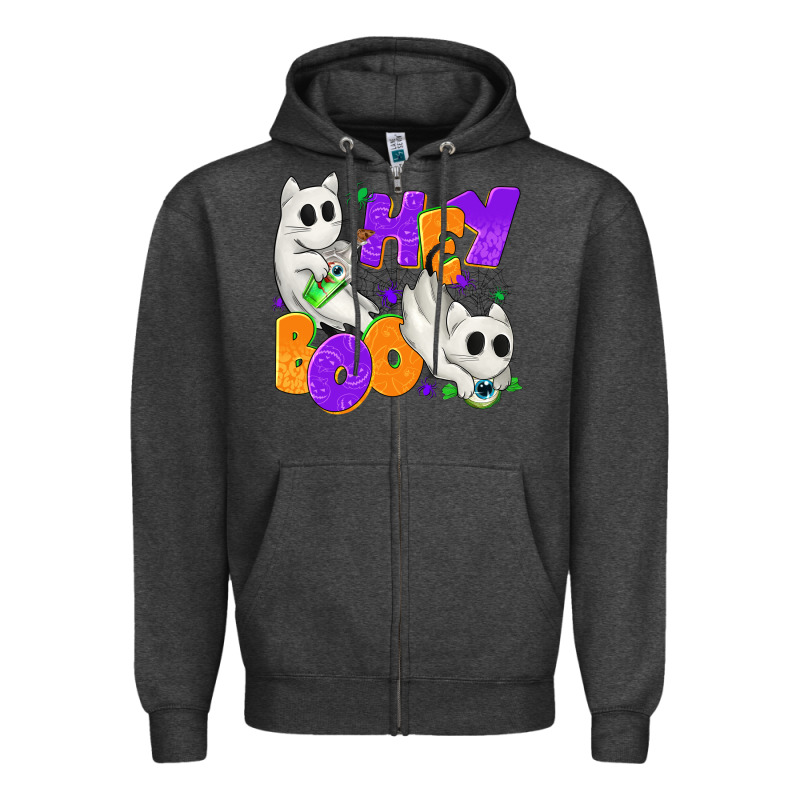 Hey Boo With Ghost Cats Zipper Hoodie by texasbilliewilder | Teevron