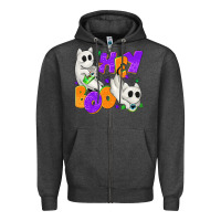 Charcoal Heather Hey Boo with Ghost Cats Zipper Hoodie - texasbilliewilder