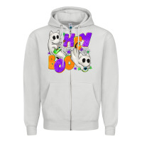 Dove Grey Hey Boo with Ghost Cats Zipper Hoodie - texasbilliewilder