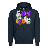 Navy Hey Boo with Ghost Cats Zipper Hoodie - texasbilliewilder