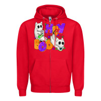 Red Hey Boo with Ghost Cats Zipper Hoodie - texasbilliewilder