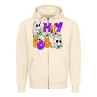 Sandshell Hey Boo with Ghost Cats Zipper Hoodie - texasbilliewilder