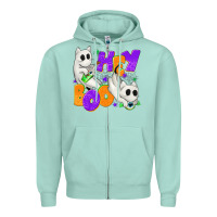 Seafoam Hey Boo with Ghost Cats Zipper Hoodie - texasbilliewilder