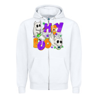 White Hey Boo with Ghost Cats Zipper Hoodie - texasbilliewilder