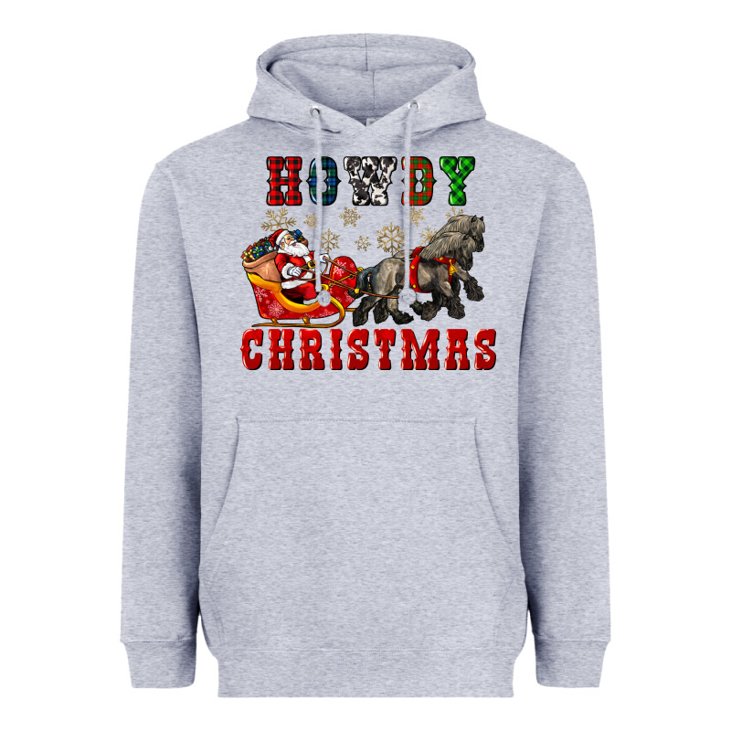 Howdy Christmas With Santa Riding His Sleighs Heavyweight Hoodie by CowGirlArtShop | Teevron