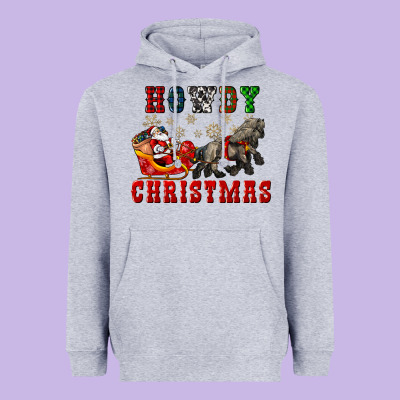 Howdy Christmas With Santa Riding His Sleighs Heavyweight Hoodie Designed By Cowgirlartshop