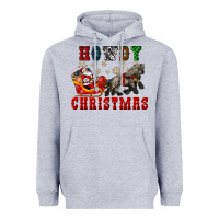 Heather Grey howdy christmas with santa riding his sleighs Heavyweight Hoodie - CowGirlArtShop