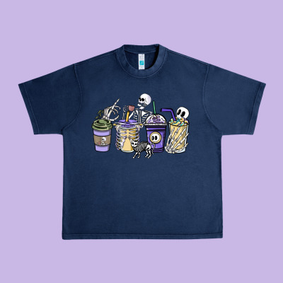 Skeleton Coffee Cups Urban Heavy Tee Designed By Nancycooperartshop