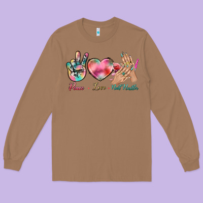 Peace Love Nail Hustler Long Sleeve Tee Designed By Bundleandbundleshop