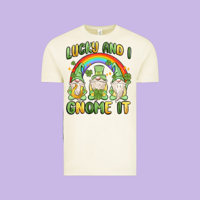 Lucky And I Gnome It Vintage Tee Designed By Maliassmallbusiness