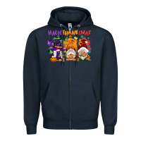 Navy Hallothanksmas gnomes Zipper Hoodie - NancyCooperArtShop