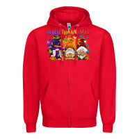 Red Hallothanksmas gnomes Zipper Hoodie - NancyCooperArtShop