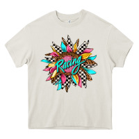 Cream racing sunflower front Heavy Core Tee - AdoDesignShop