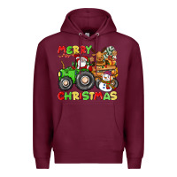 Burgundy merry christmas crew tractor Premium Hoodie - CowGirlArtShop