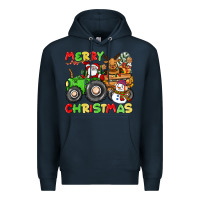 Navy merry christmas crew tractor Premium Hoodie - CowGirlArtShop