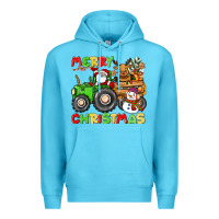 Ocean Blue merry christmas crew tractor Premium Hoodie - CowGirlArtShop