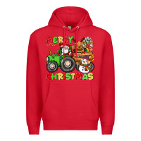 Red merry christmas crew tractor Premium Hoodie - CowGirlArtShop