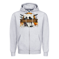 Heather Grey Personalized Halloween Ghost Cat Zipper Hoodie - texasbilliewilder