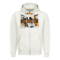 Oatmeal Heather Personalized Halloween Ghost Cat Zipper Hoodie - texasbilliewilder