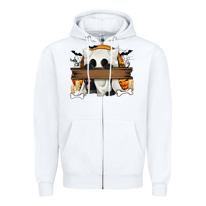 Personalized Halloween Ghost Cat Zipper Hoodie by texasbilliewilder | Teevron