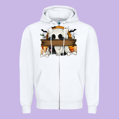 Personalized Halloween Ghost Cat Zipper Hoodie Designed By Texasbilliewilder