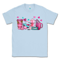 Dusty Blue lash hustler with eyelashes coffee cups Classic Tee - NancyCooperArtShop