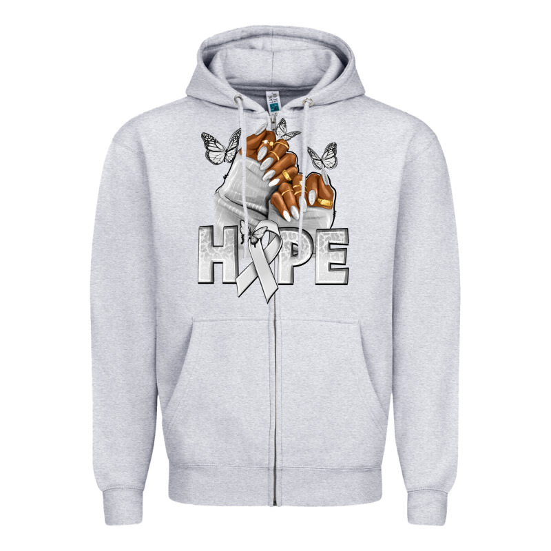 Hope White Ribbon Lung Cancer Nails Zipper Hoodie by NancyCooperArtShop | Teevron