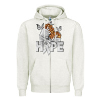 Oatmeal Heather hope white ribbon lung cancer nails Zipper Hoodie - NancyCooperArtShop