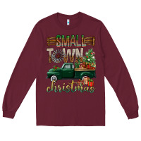 Burgundy Small Town Christmas With Truck Long Sleeve Tee - BundleAndBundleShop