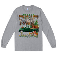 Heather Grey Small Town Christmas With Truck Long Sleeve Tee - BundleAndBundleShop