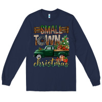 Navy Small Town Christmas With Truck Long Sleeve Tee - BundleAndBundleShop